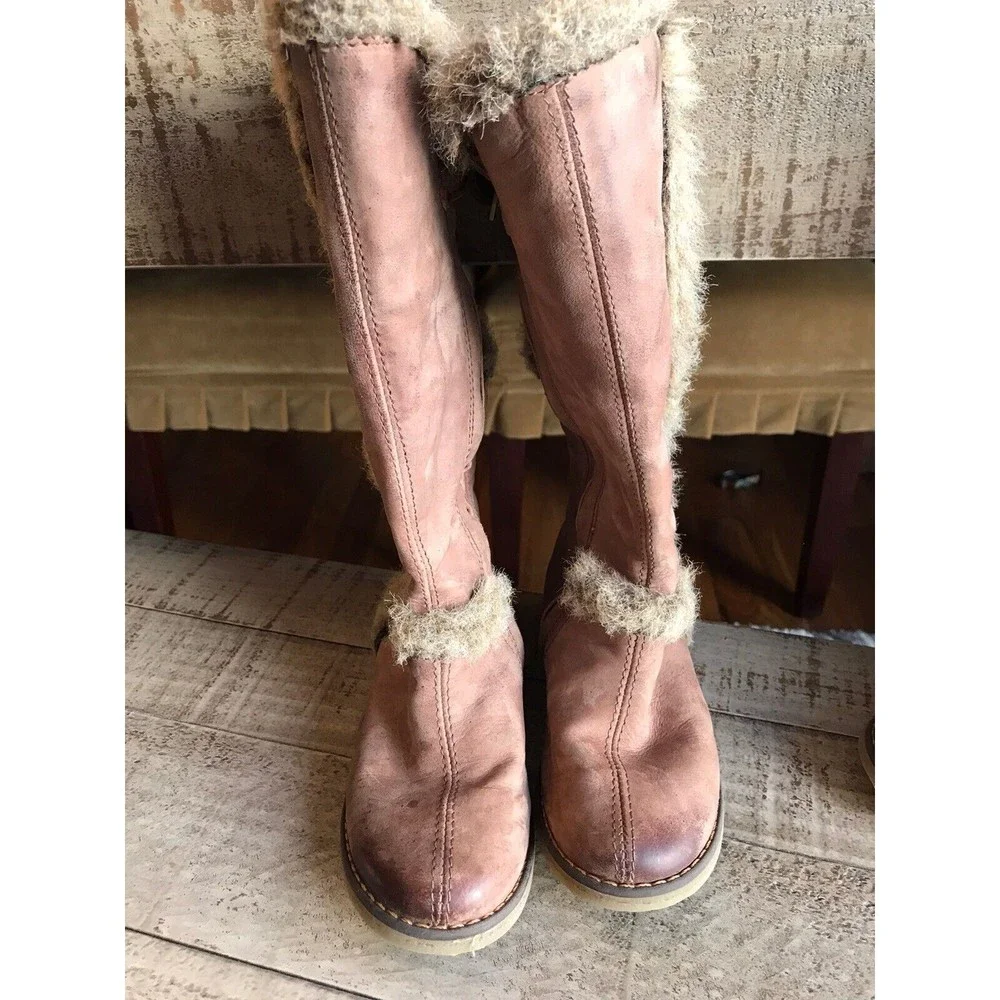 PRIMIGI Girls Brown Leather Fur Tall Boots Renata Eu 28  US 11, 2 Avb Twins?
